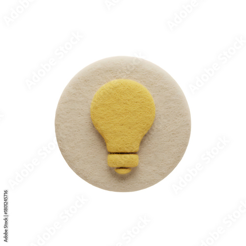3D Yellow Light Bulb Idea Icon on Soft Textured Round Button