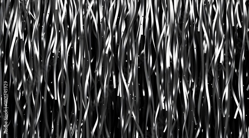 An Expressive and Modern New Background with a Seamless Pattern of Black and Dark Gray Party Streamers, Offering a Detailed and Stylish Monochromatic Texture.