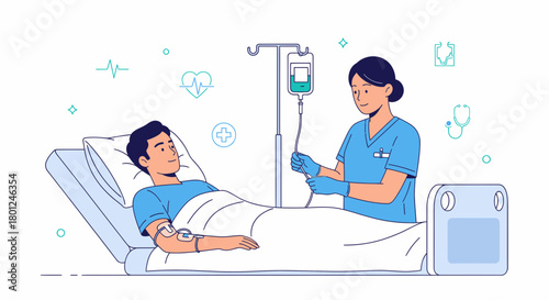 Medical Professional Administering Treatment For Patient, Healthcare and Well-being Illustration