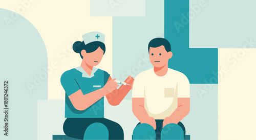 Medical Professional Administering Vaccine Shot to A Patient In A Clinic Environment