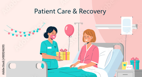 Hospitalized Patient Receiving Gifts During Treatment and Positive Recovery Process