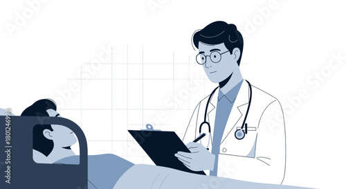 Medical Professional Assessing Patient's Condition in Hospital Setting Illustration