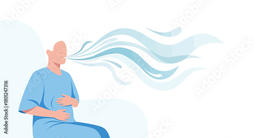Illustration Of A Person Exhaling Illustrative Swirls Representing Breath and Expression