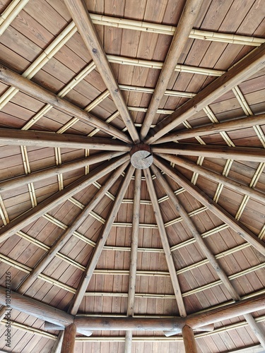 Wooden beam ceilling and boards, abstract view
