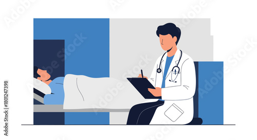 Medical Professional Attending the Patient Hospital Bedside for Treatment Examination