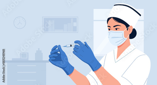 Medical Professional Preparing Syringe for Vaccination in Clinic Setting