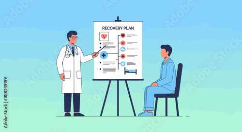 Medical Professional Presenting the Details Of Recovery Plan to the Patient For His Health Wellbeing