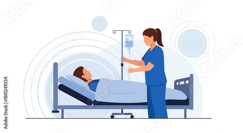 Medical Professional Providing Care To Patient In Hospital Room And Medical Treatment