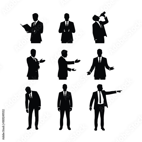 Vector set of various businessman poses and gestures