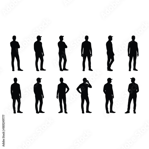 Collection of male human silhouettes standing poses