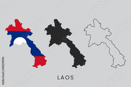 Laos Map Silhouette Collection with Flag Design – Vector of Lao PDR Country Outline