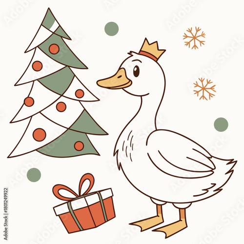 Festive Cheer themed SVG: Bashful Duck with with a tiny crown in a Christmas environment