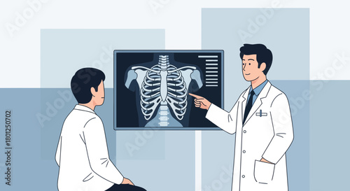 Medical Professional Showing Chest X-Ray Results To a Patient in a Clinic Setting