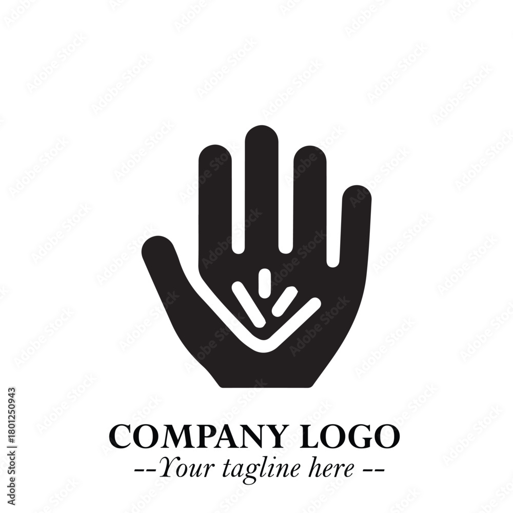 Obraz premium Minimalist Black Hand Logo Symbol on White Background in Clean Modern Silhouette Style