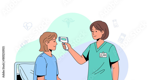Medical Professional Takes Someone's Temperature During Health Checkup Illustration