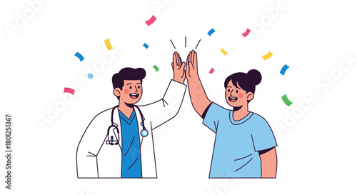Medical Professionals Celebrating a Success or Achievement with Cheerful High-Five Gesture