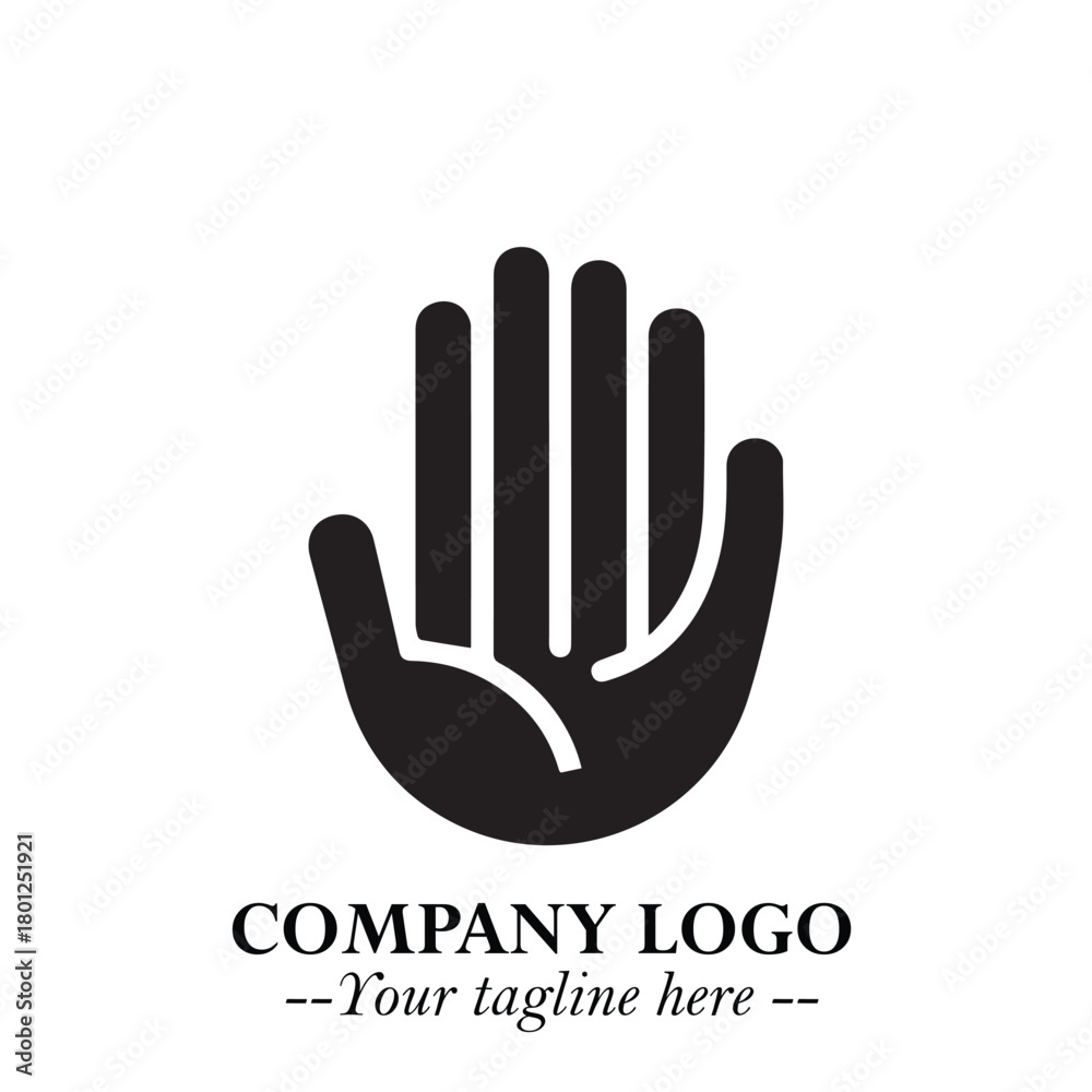Fototapeta premium Minimalist Black Hand Logo Symbol on White Background in Clean Modern Silhouette Style