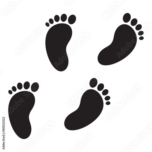 Four vector illutrastion transparent background Black Footprint Silhouettes on White Background footstep human