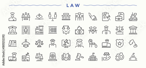 Law icon set. Support ui icons set in a thin style. Outline icons collection. Support line icon set. Vector collections.
