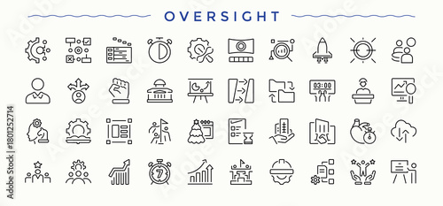 Oversight icon collection. Pack of team, resource, teamwork, worker. Recruit vector line icon set. Isolated icons. Editable stroke. Vector illustration.