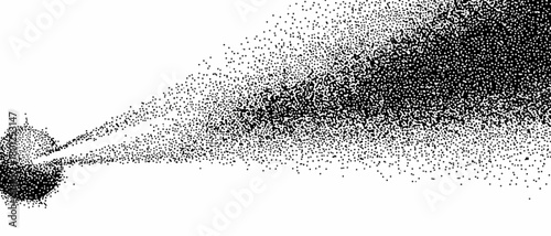 Ilustración vectorial de un objeto esférico que emite un flujo de partículas, representando energía, radiación o un fenómeno físico abstracto.