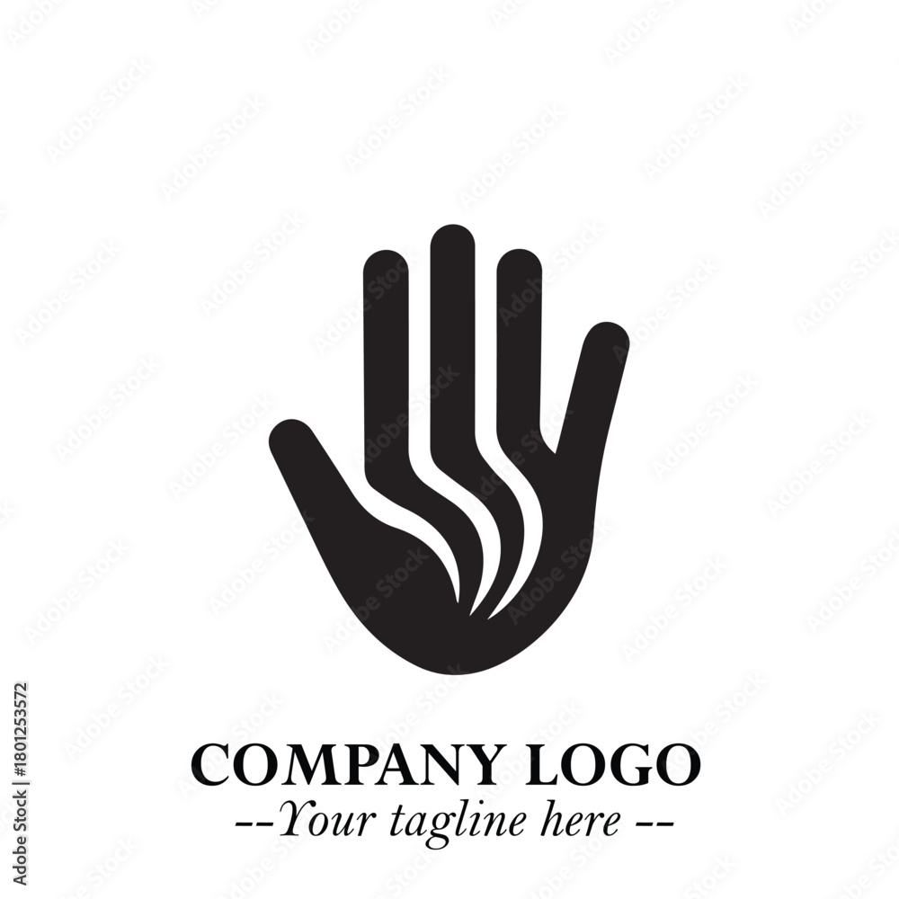 Fototapeta premium Minimalist Black Hand Logo Symbol on White Background in Clean Modern Silhouette Style