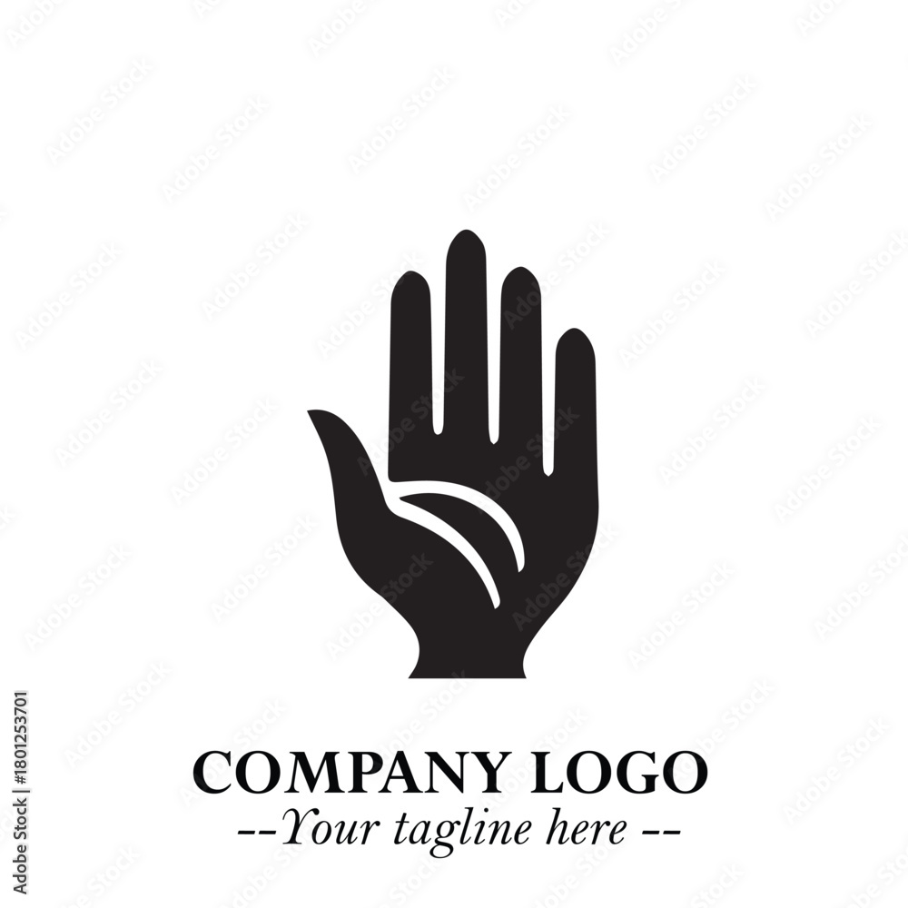 Fototapeta premium Minimalist Black Hand Logo Symbol on White Background in Clean Modern Silhouette Style