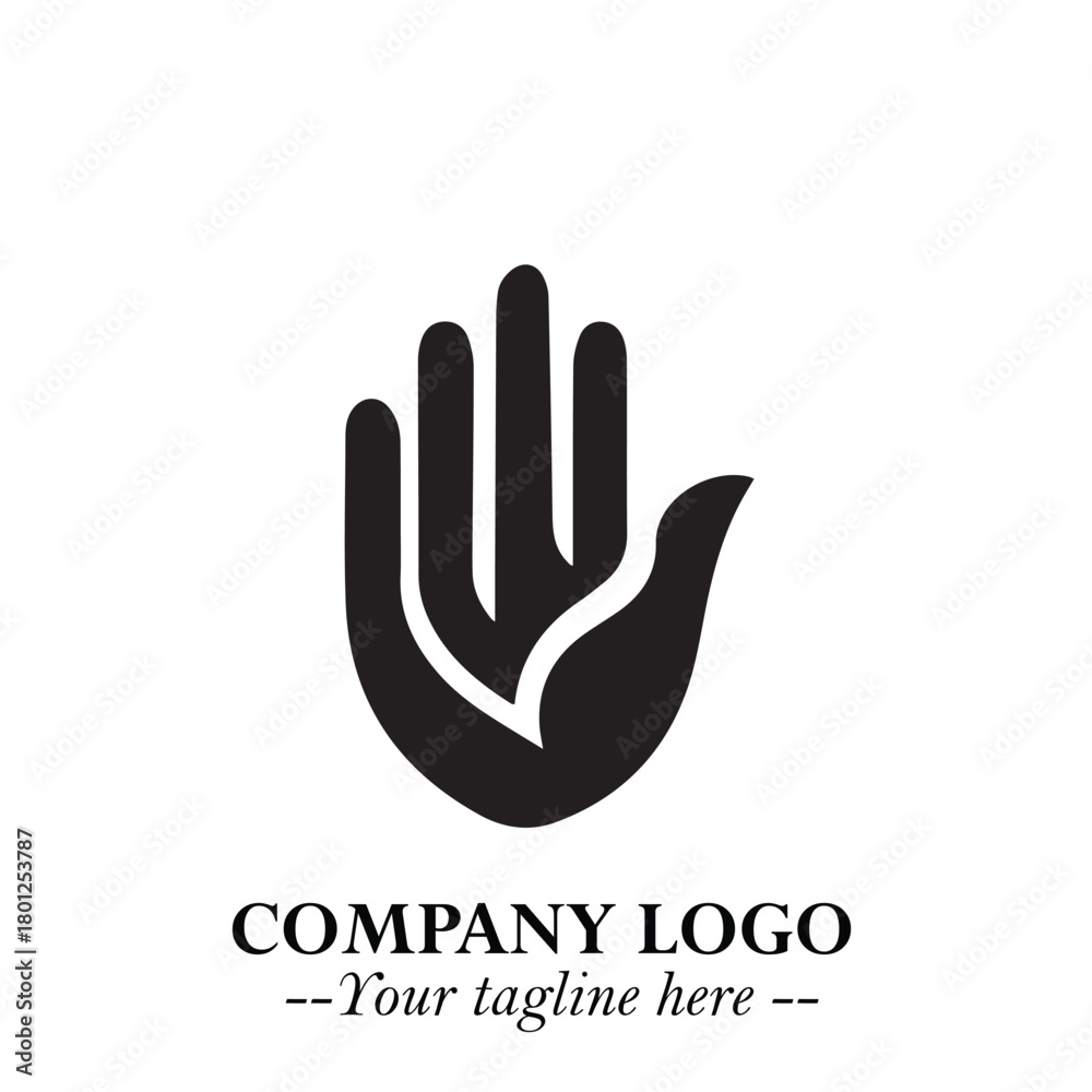 Obraz premium Minimalist Black Hand Logo Symbol on White Background in Clean Modern Silhouette Style