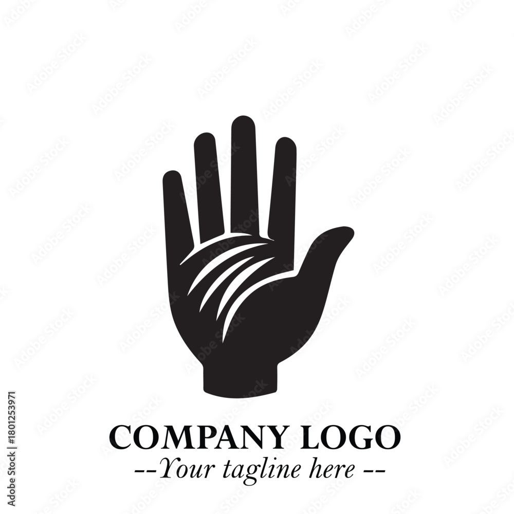 Fototapeta premium Minimalist Black Hand Logo Symbol on White Background in Clean Modern Silhouette Style