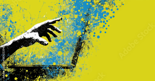 Ilustración vectorial conceptual que representa la conexión entre la creatividad humana y la tecnología digital, destacando la innovación y el diseño.