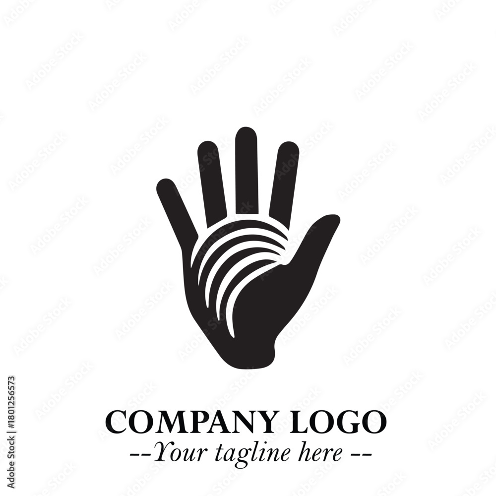 Obraz premium Minimalist Black Hand Logo Symbol on White Background in Clean Modern Silhouette Style