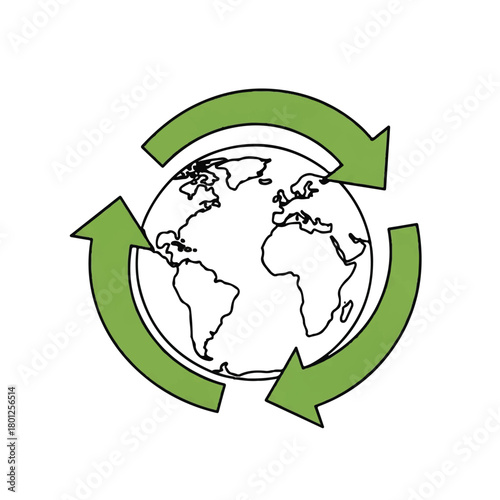 Global recycling concept with green arrows circling the Earth illustration.