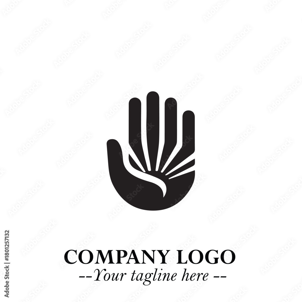 Obraz premium Minimalist Black Hand Logo Symbol on White Background in Clean Modern Silhouette Style