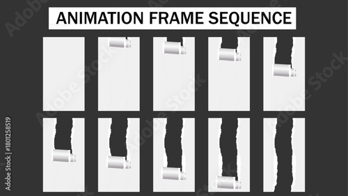 Torn Paper Transition Animation Frame Sequence - Rolled-Up Page Reveal Effect