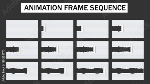 Torn Paper Transition Animation Frame Sequence - Rolled-Up Page Reveal Effect