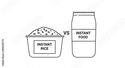 Comparing a bowl of instant rice with a bag of instant food.