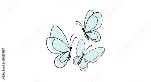 A gentle flutter of delicate pale blue butterflies dances gracefully through the air.