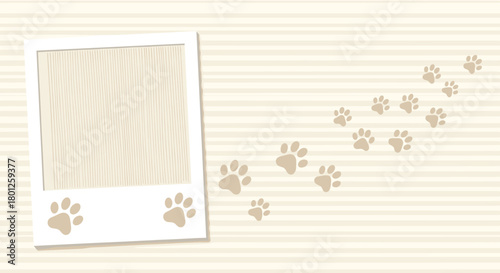 A collection of cute paw prints leads to a photo frame filled with fur.
