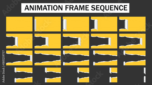 Torn Paper Transition Animation Frame Sequence - Rolled-Up Page Reveal Effect