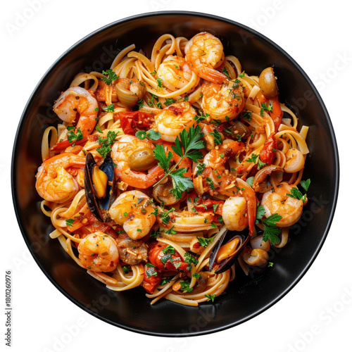 Seafood Linguine Pasta Dish Delight Fresh Shrimp Mussels and Herbs Food Photography Culinary Art at