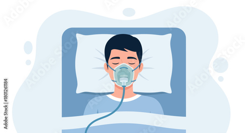 Patient Receiving Oxygen Therapy, Medical Assistance, Resting In A Bed Under Treatment