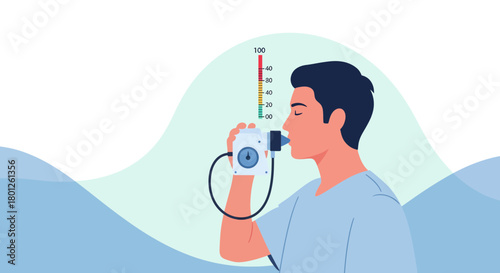 Patient Undergoing Breathing Test With Spirometer, Medical Diagnosis and Respiratory Assessment.