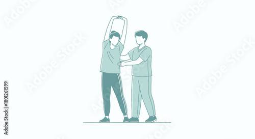 Patient Undergoing Physiotherapy Stretch, Guided By Practitioner For Exercise Benefit