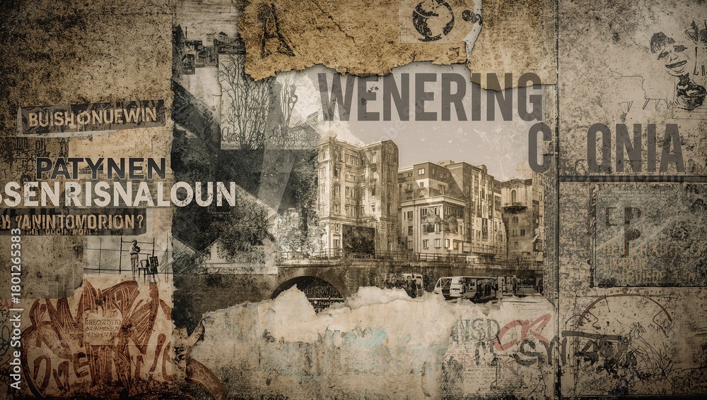 Obraz premium Urban Collage of Vintage Street Art and Architectural Elements