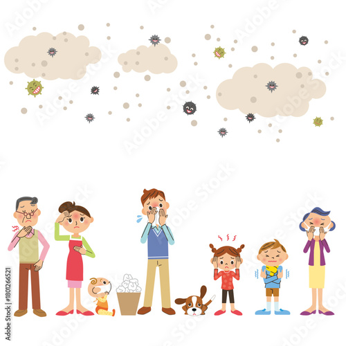 ウイルス菌や花粉が空気中に舞って病気になっている家族