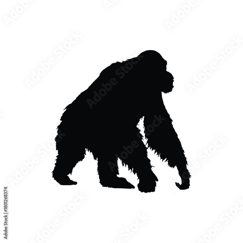 Solid black orangutan silhouette vector illustration