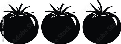 Stylized black silhouette illustrations of three mushrooms viewed from different angles