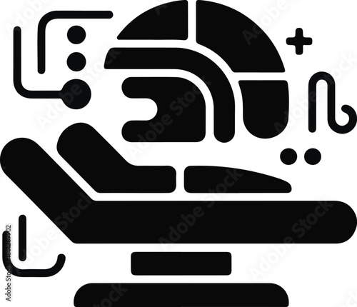 Vector medical mri scanner icon with patient lying on the bed, representing diagnostic imaging and healthcare technology
