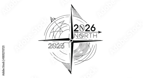 Compass points to future years, symbolizing navigation and progress towards goals.