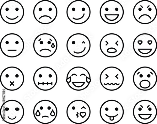 Minimal flat mood and face icon set for digital projects